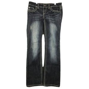 YMI Womens Size 3 Bootcut Jeans Dark Wash Distressed Dark Wash Flap Pocket